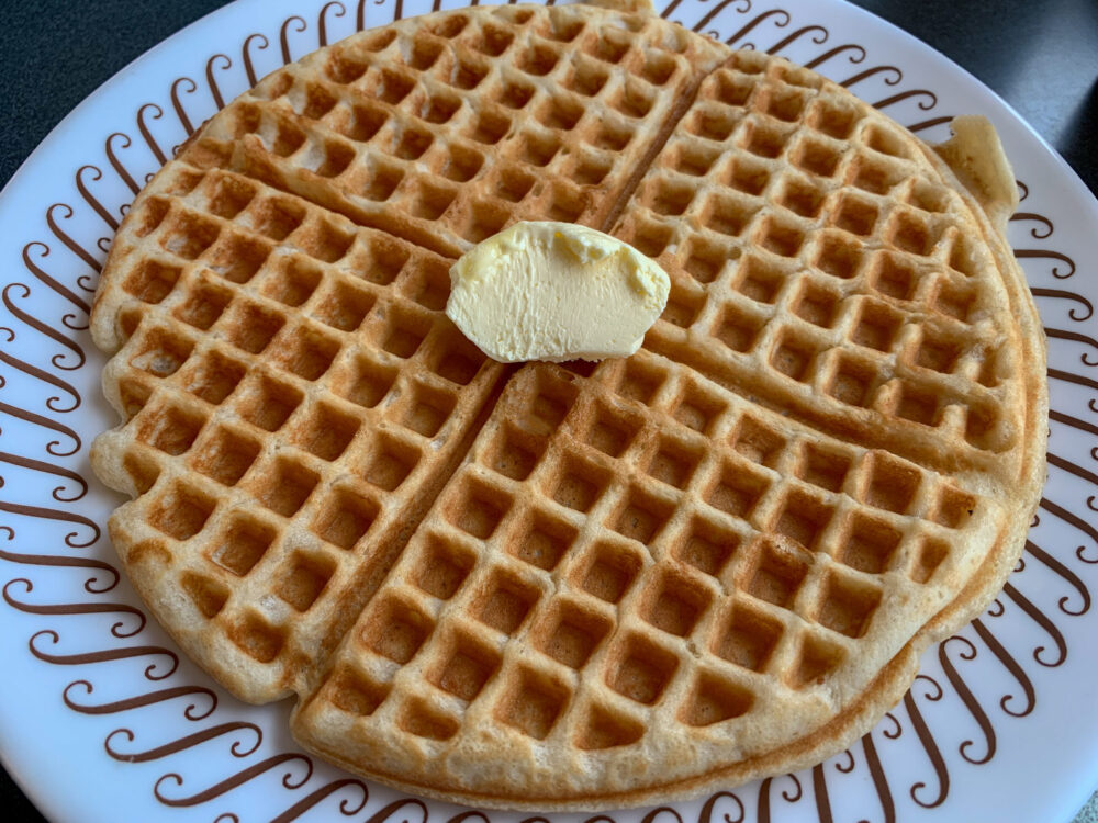 a golden brown waffle from waffle house in atlanta, georgia