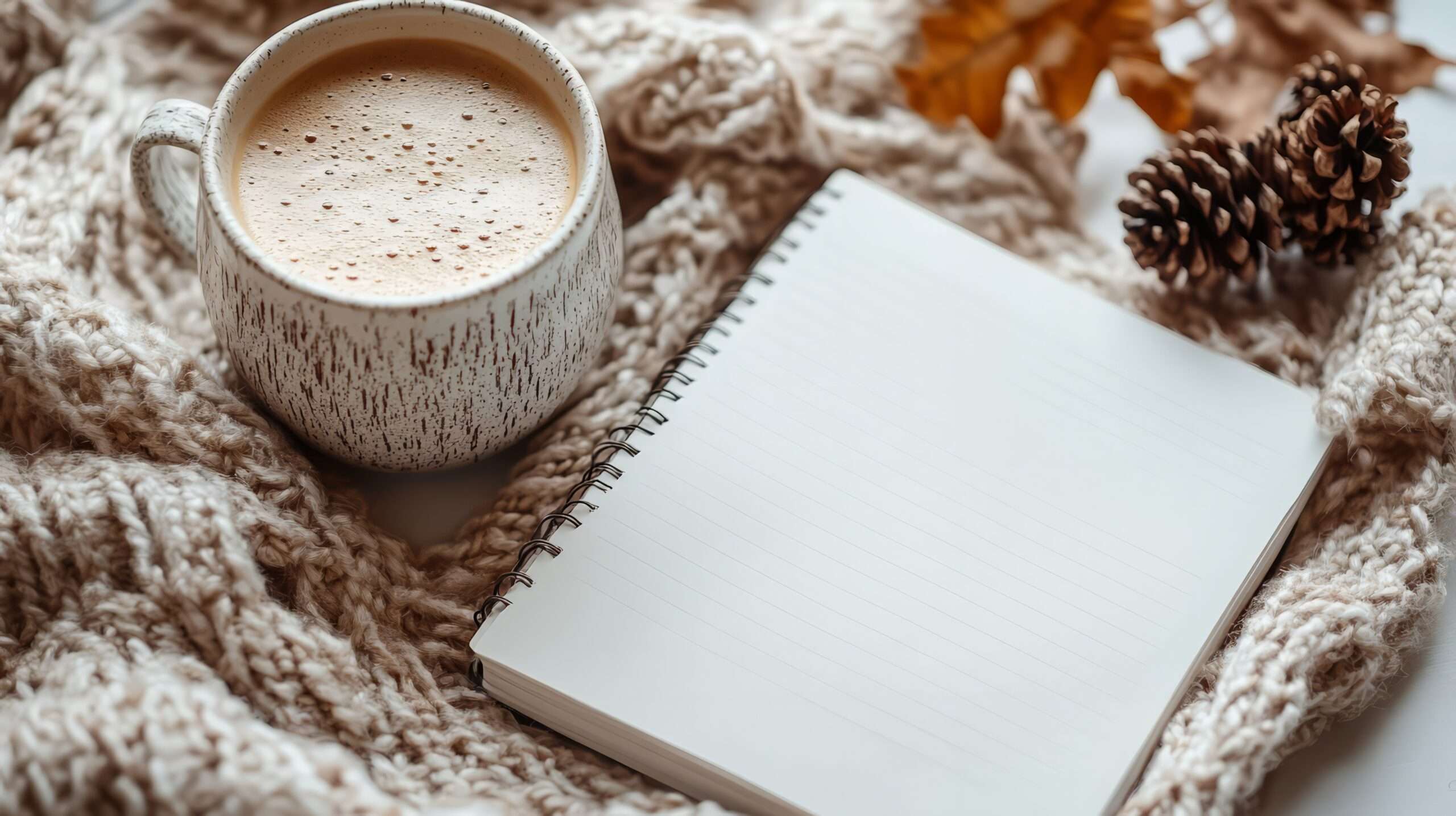 A blank notebook ready to be filled in with New Year's resolutions, a Christmas date idea